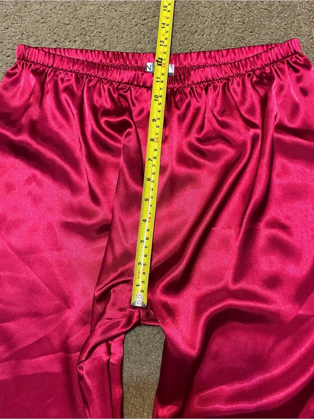 Nine & Co. Women’s Red Satin Pajama Set Top & Pants Lace Yoke Size M Pjs